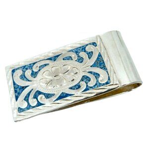 VINTAGE 70s SOUTHWESTERN NAVAJO TURQUOISE & STERLING SILVER MONEY CLIP